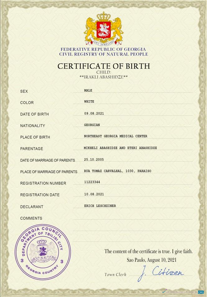 Download Georgia vital record birth certificate Photoshop template